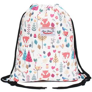 Alpaca Go Drawstring Bag Water Resistant Floral Leaf Lightweight Gym Sackpack