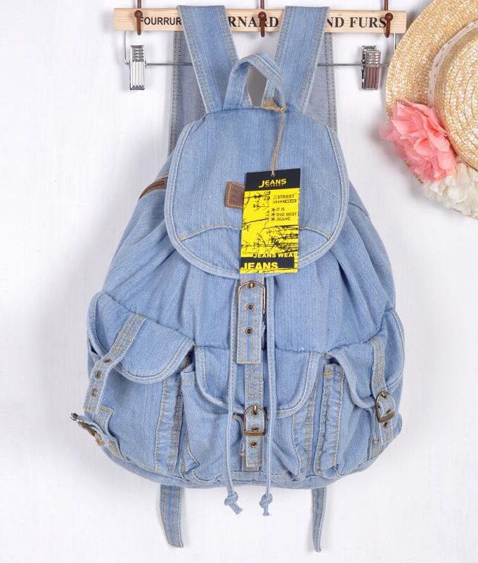 Pockets Denim Jean Women Backpacks Retro Style