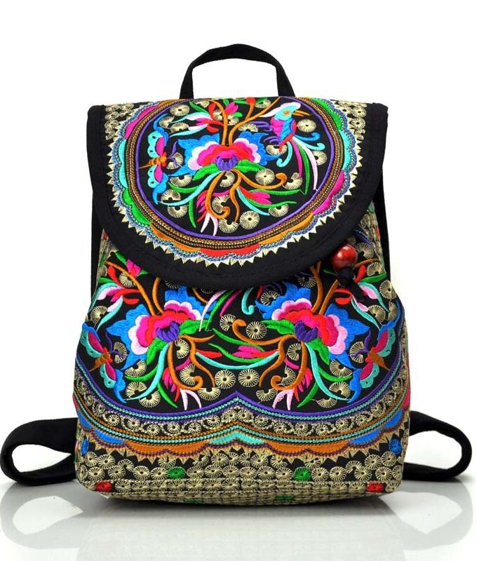 Mochila Mujer Vintage Peony Embroidered Women Backpacks