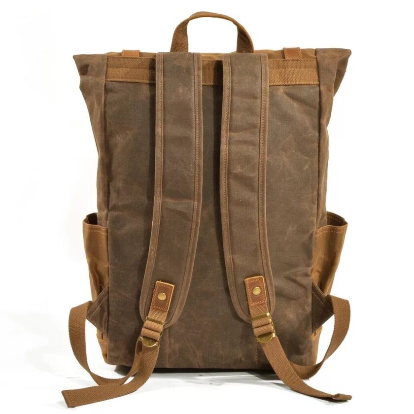 Vintage Canvas Leather Laptop Waterproof Backpack - Image 4