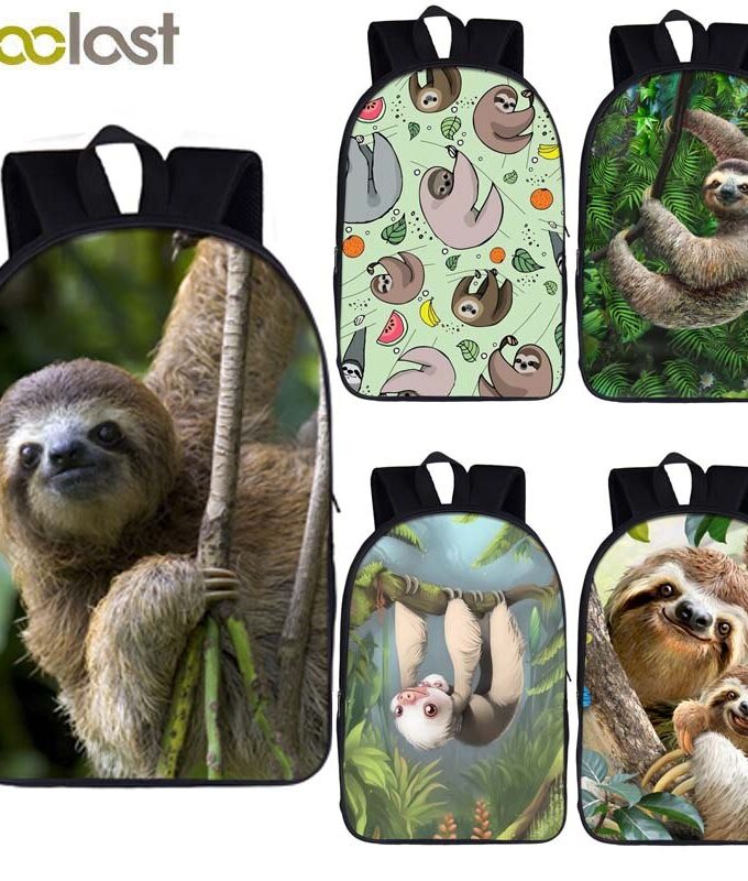 Funny animal sloth print backpack for teenager boy girls