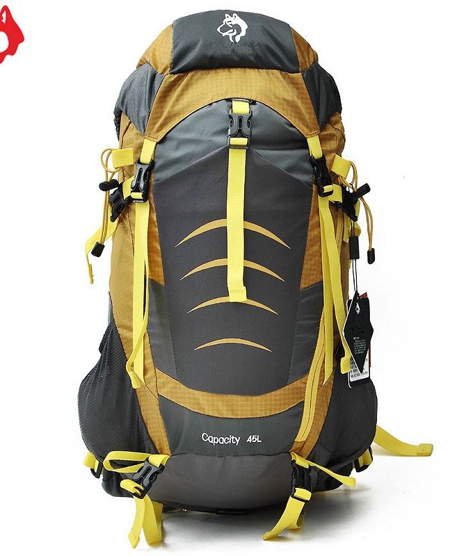45L Blue/Yellow/Burgundy outdoor equipment Travel daypack bag nylon hiking camping backpack