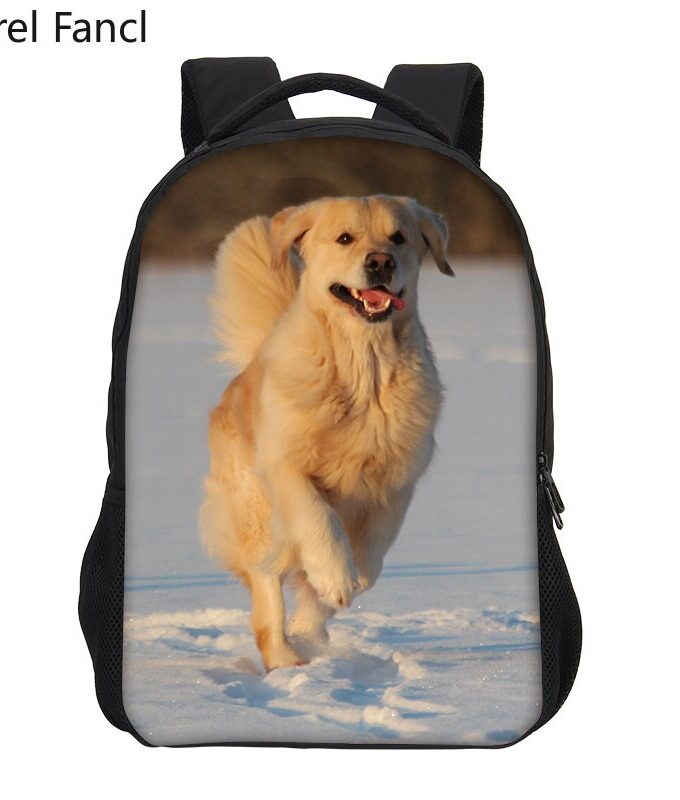 Children School Backpack Golden Retriever Pattern Girls