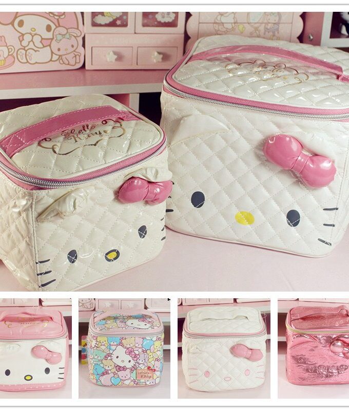 Cute Cartoon Genuine Hello Kitty Cosmetic Bag box Makeup