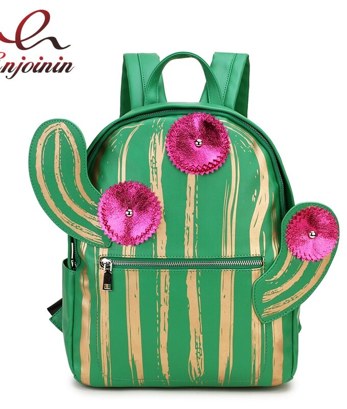 Fun Cactus Style Pu Leather Young Girl's Backpack