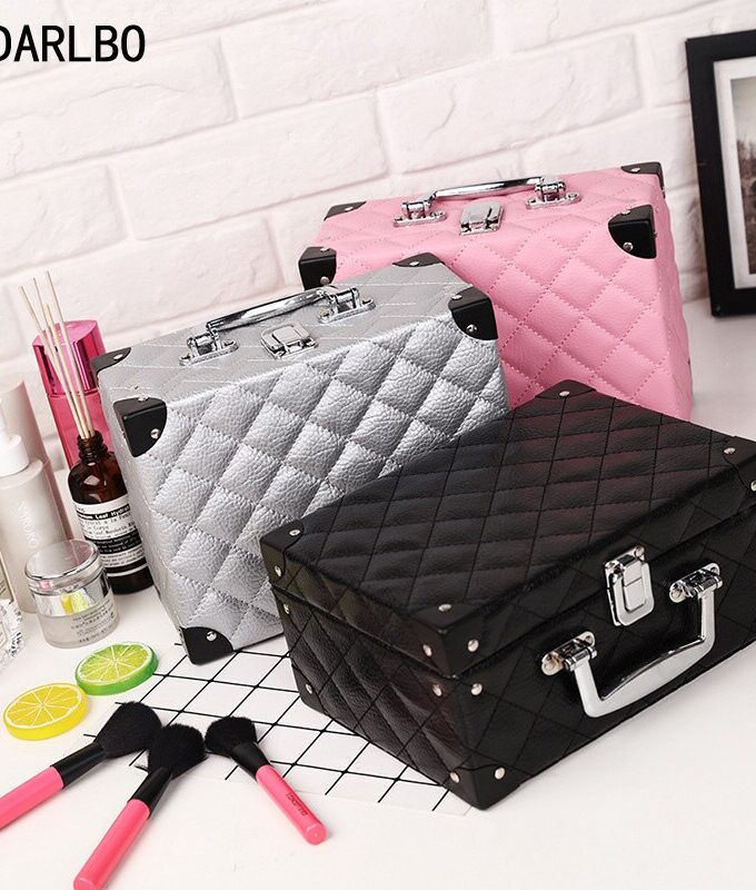 High Quality Women Cosmetic Case Plaid Make Up Bag