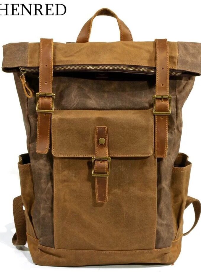 Vintage Canvas Leather Laptop Waterproof Backpack