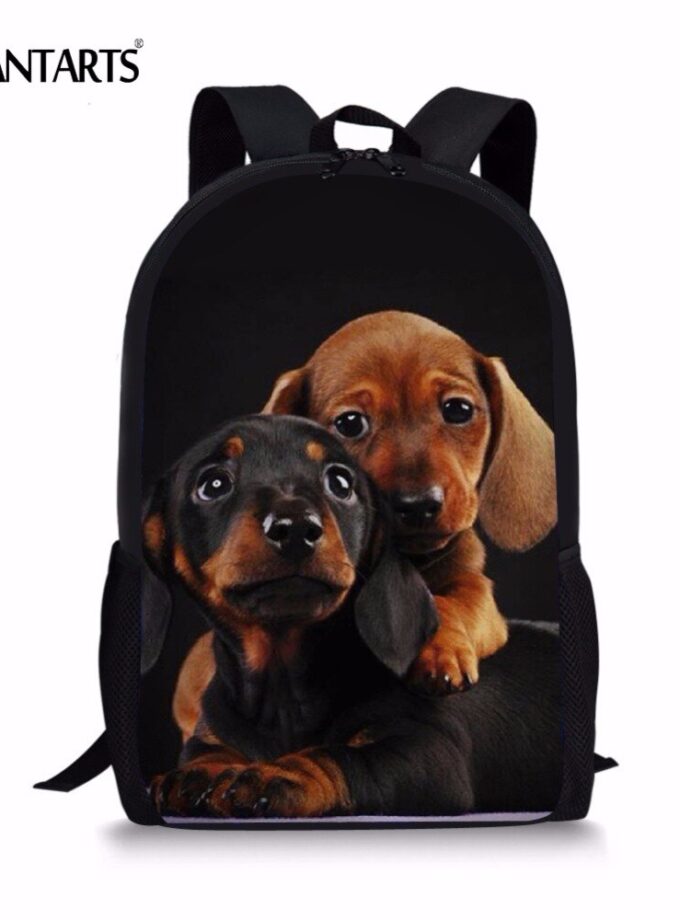 Funny Puppy Dachshund Print Kids Backpacks Girls Boys