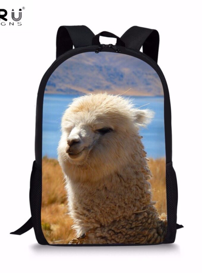 Pattern Boys Girls Backpacks Funny 3D Animal Alpaca
