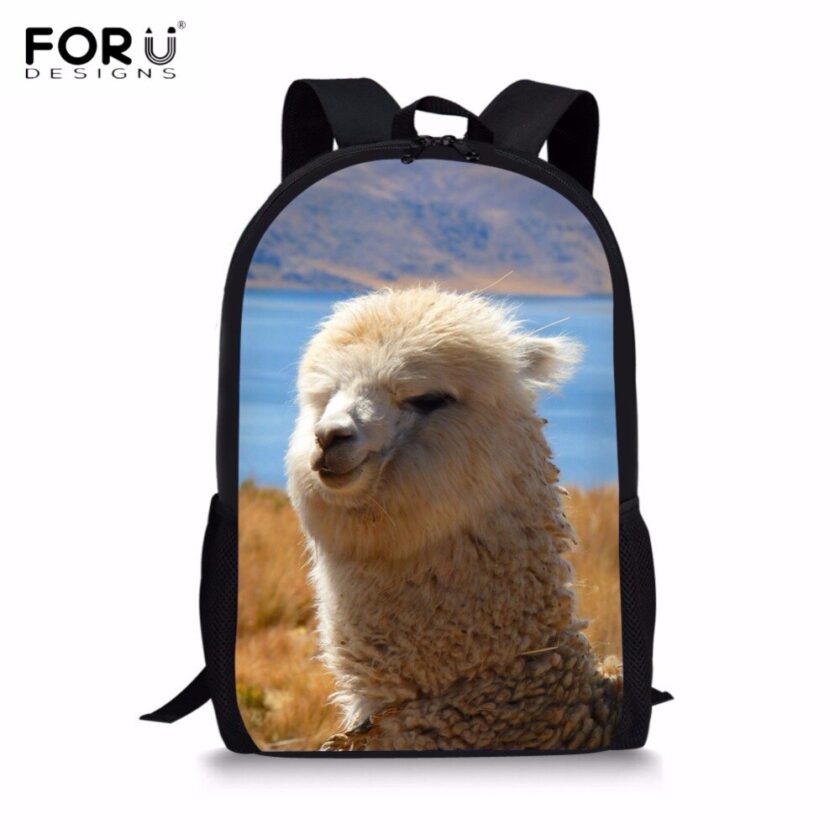 Pattern Boys Girls Backpacks Funny 3D Animal Alpaca