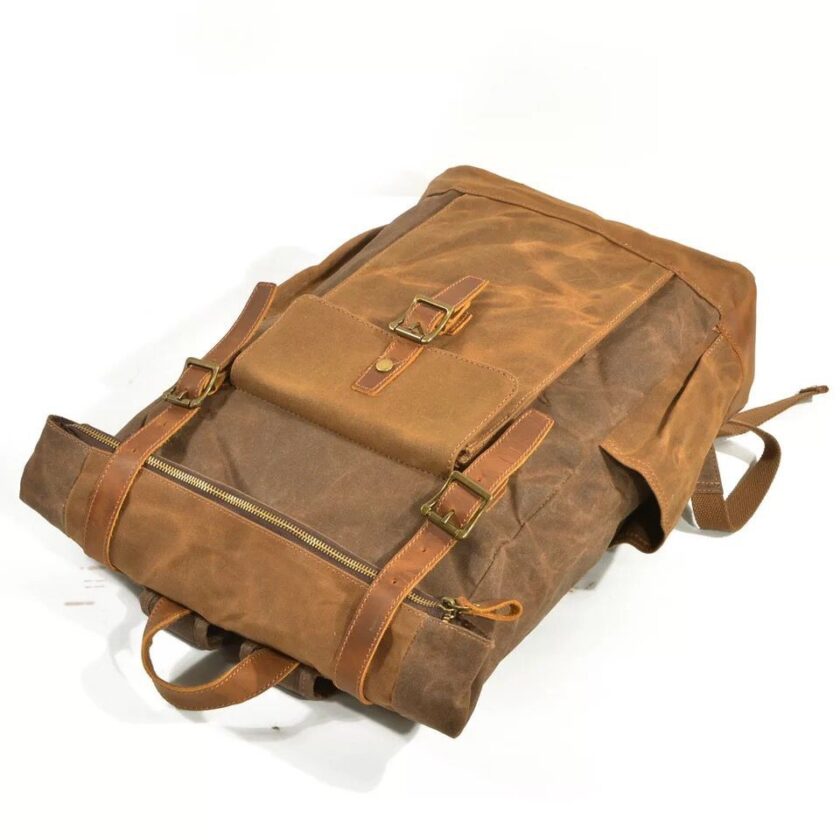 Vintage Canvas Leather Laptop Waterproof Backpack - Image 5