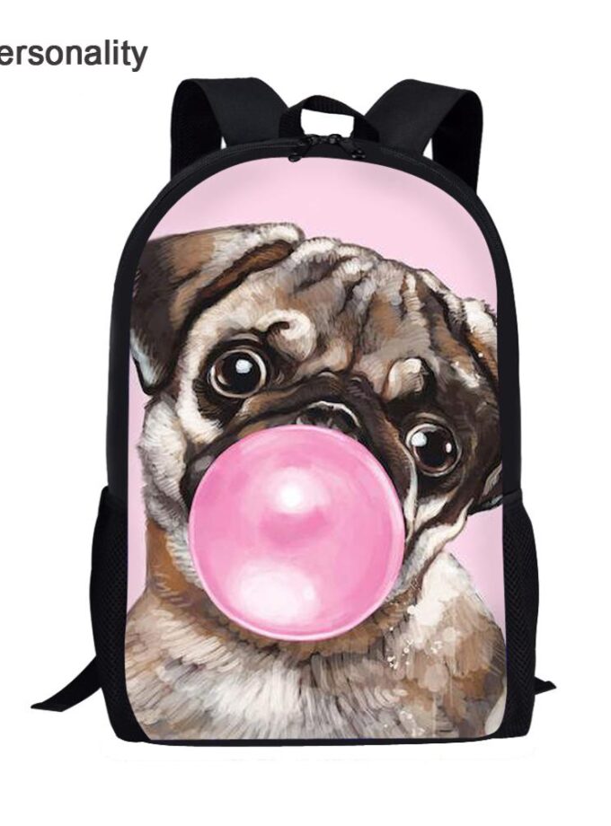 Pink Bubble Pug Dog Sloth Print School Bag