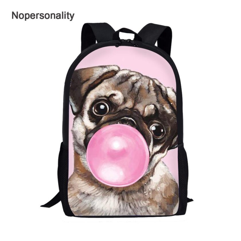 Pink Bubble Pug Dog Sloth Print School Bag