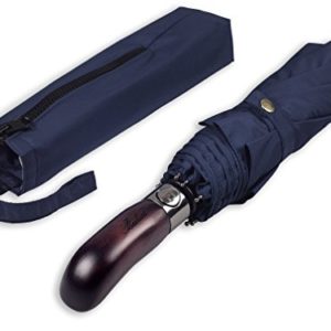 Umbrella Wood Handle Auto Open Close Vented Canopy Dark Navy