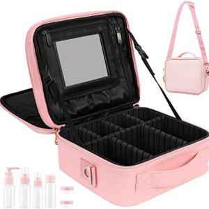 Travel Makeup Bag with Mirror - 3 Layers Makeup Case