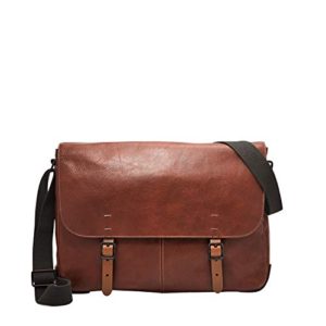 Cognac Fossil Men's Buckner Leather Messenger Bag