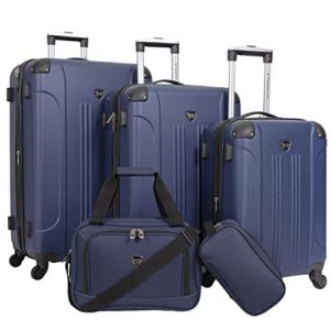 Travelers Club Sky+ Hardside Expandable Luggage Set with Spinner Wheels, Navy Blue, 5 Piece