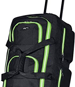 Black/Lime 8 Pocket Rolling Duffel Bag