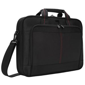 Targus Slim Briefcase in black with crossbody strap and padded laptop compartment