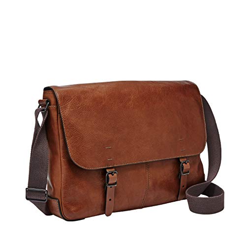 Cognac Fossil Men's Buckner Leather Messenger Bag Review ...