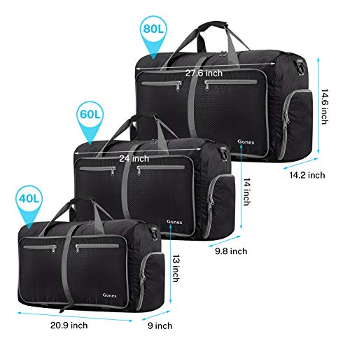 Gonex 60L Foldable Travel Duffel Bag Water & Tear Resistant, Black ...