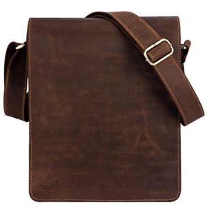 Cow Leather Flapover Messenger Bag Fit 10" Laptop