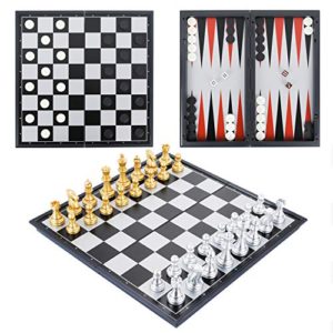 Peradix Magnetic Folding Chess Set, 3 in 1 with 3 Storage Bags