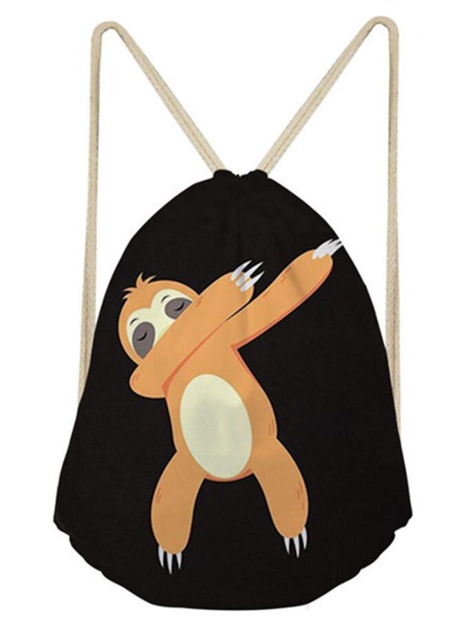 FUIBENG Cute Animal Sloth Print Drawstring Backpack