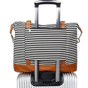 Fashionable Black Stripe Women's Weekender Bag with Trolley Handle Compatibility