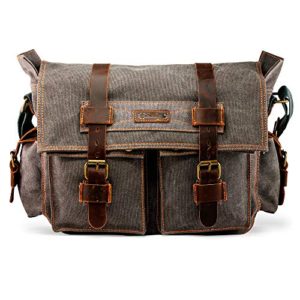 GEARONIC Mens Canvas Leather Messenger Bag