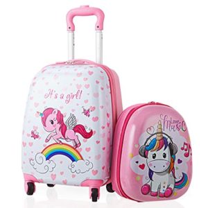 GYMAX 2Pcs Kids Carry On Luggage Set