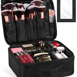 Syntus Travel Makeup Bag with Mirror, Portable Train Cosmetic Case