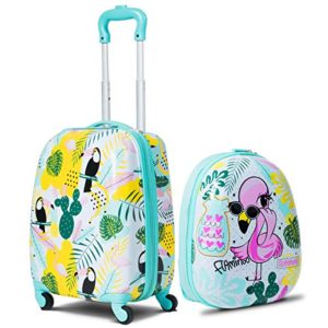 GYMAX Kids Carry On Luggage Set, 12" & 16" 2PCS Kids Suitcase