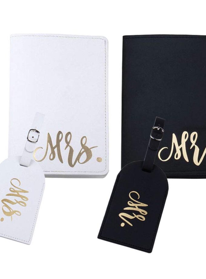 mr and mrs passport covers and luggage tags gift set