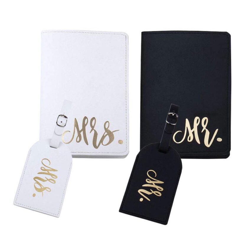 mr and mrs passport covers and luggage tags gift set