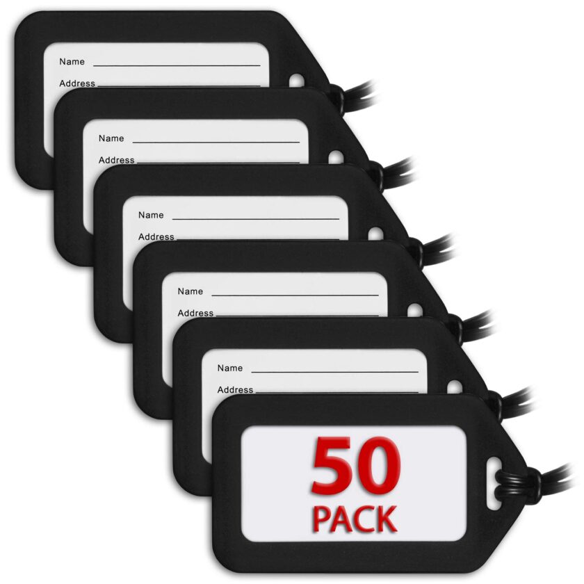 MIFFLIN Luggage Tags (Black, 50 PK), Bag Tag for Baggage