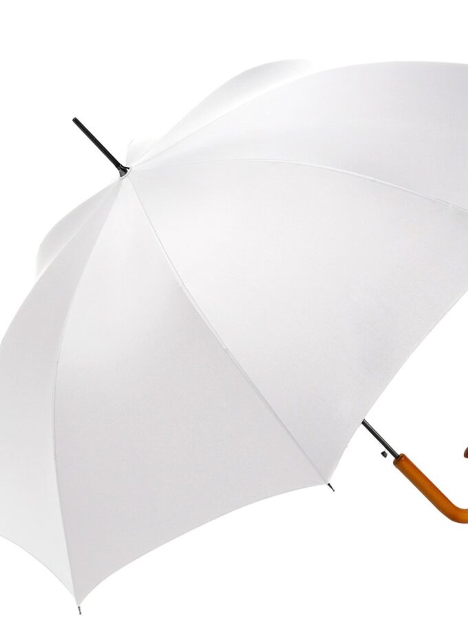 Traditional Stick Umbrella with Curved Wood Handle: White