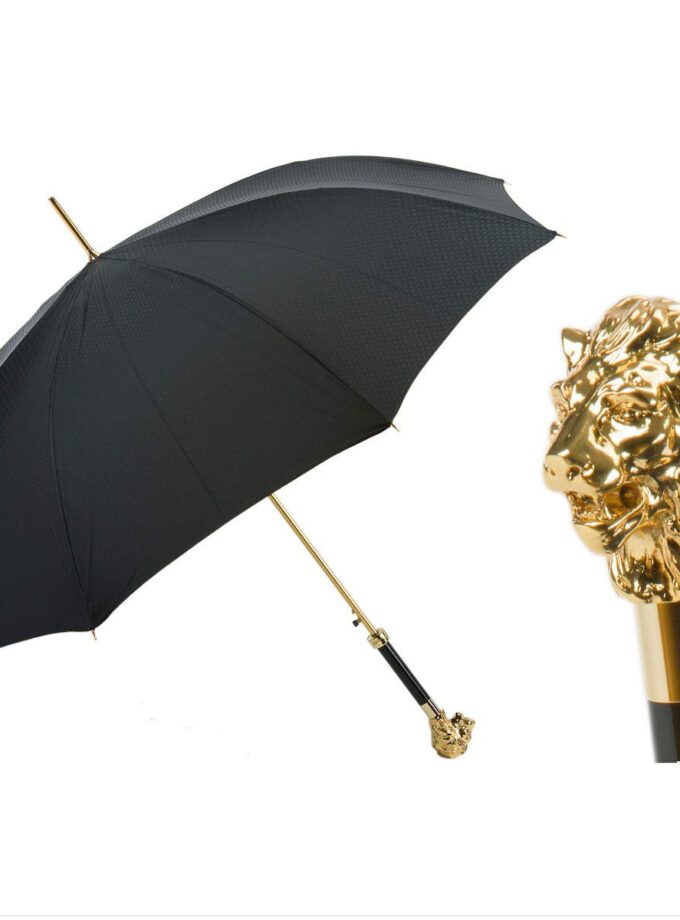 Hand Made Stick Umbrella with Gold Lion Handle