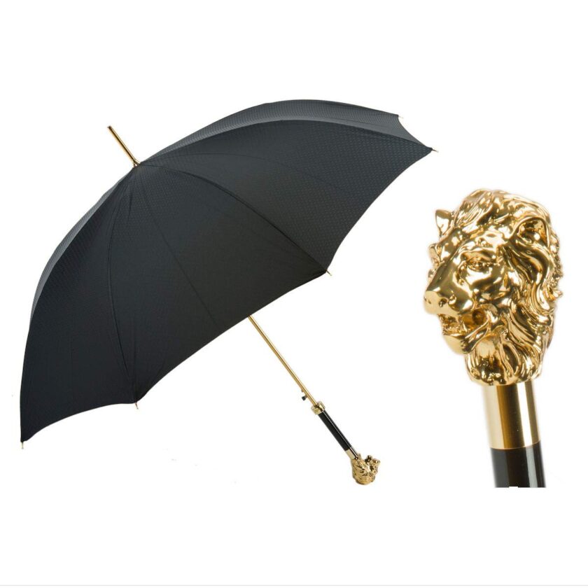 Hand Made Stick Umbrella with Gold Lion Handle