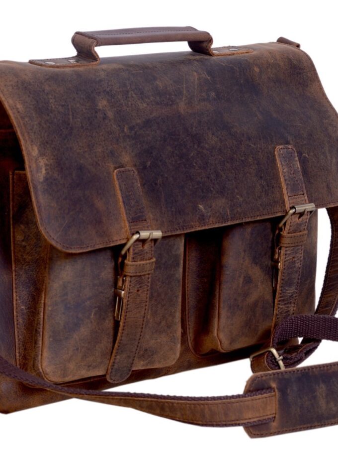 KomalC 18 Inch Buffalo Leather Briefcase Laptop