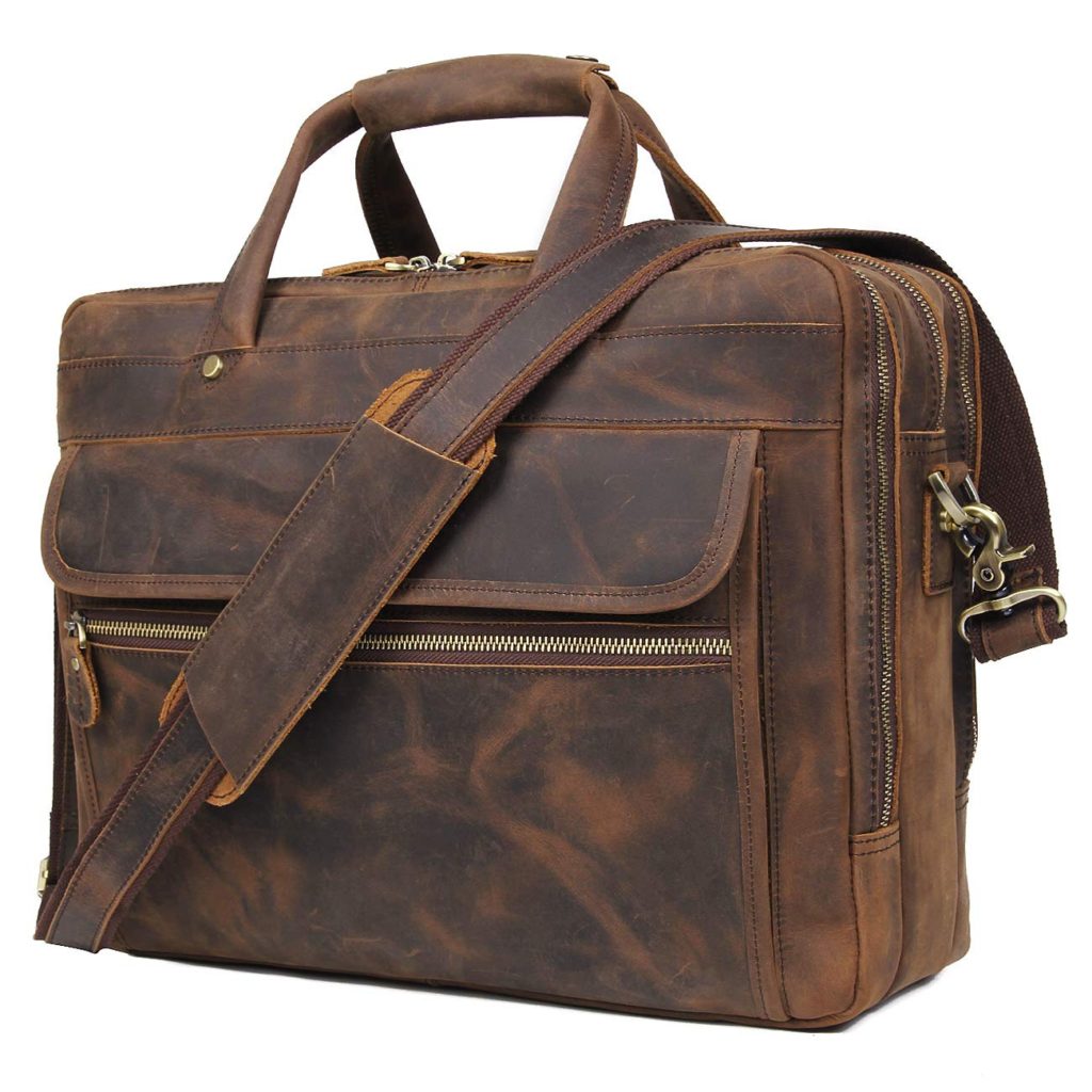 Augus Leather Briefcase for Men Business Travel Review - LightBagTravel.com