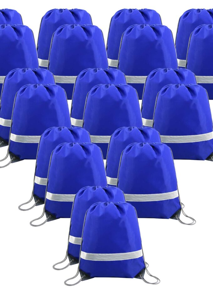 20 Pieces Blue-Drawstring-Backpack-Bags Bulk