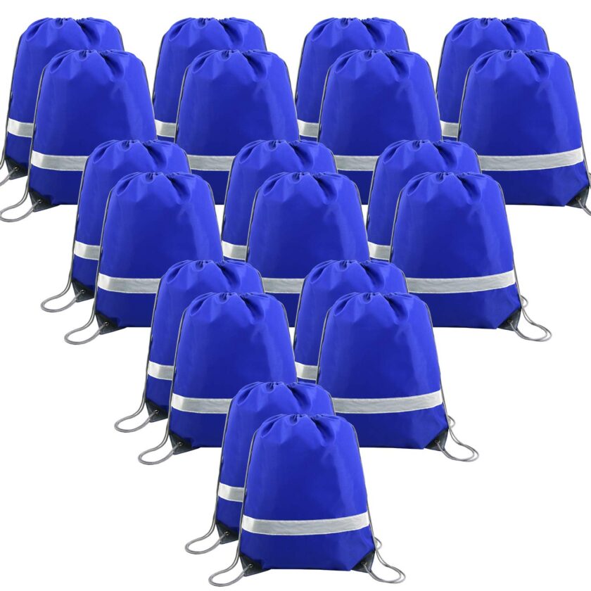 20 Pieces Blue-Drawstring-Backpack-Bags Bulk