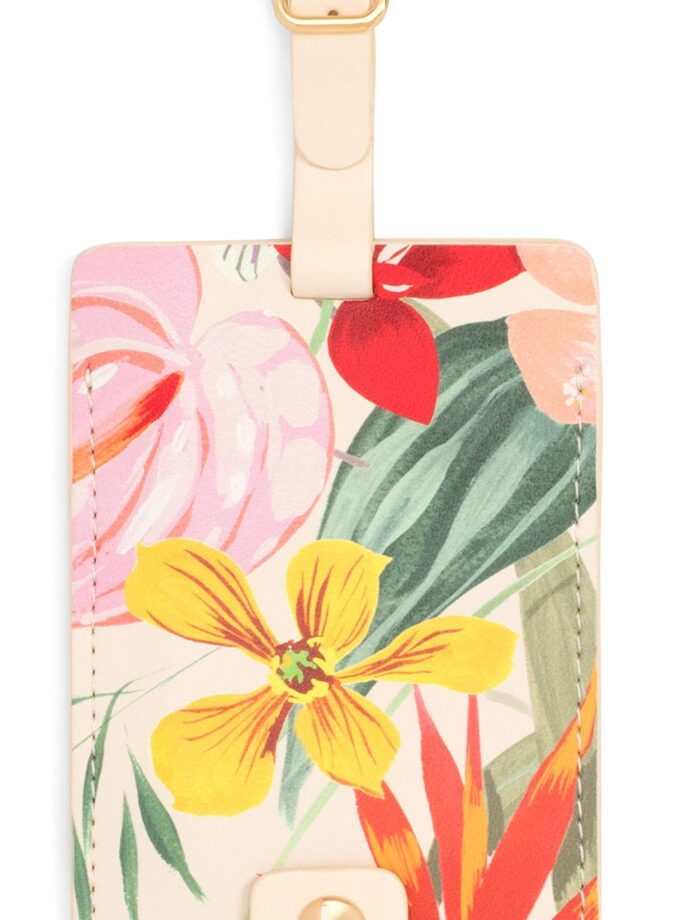 Getaway Leatherette Floral Luggage Tag with Strap