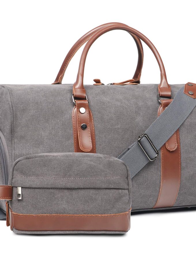 Oflamn Large Duffle Bag Canvas Leather Weekender