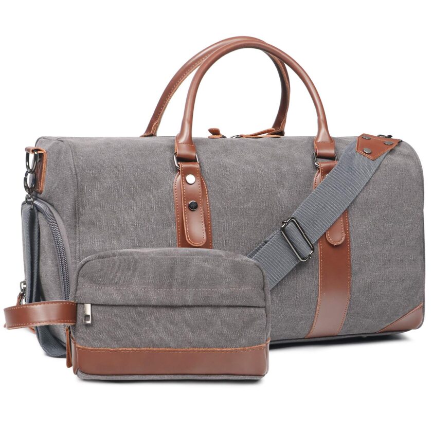 Oflamn Large Duffle Bag Canvas Leather Weekender