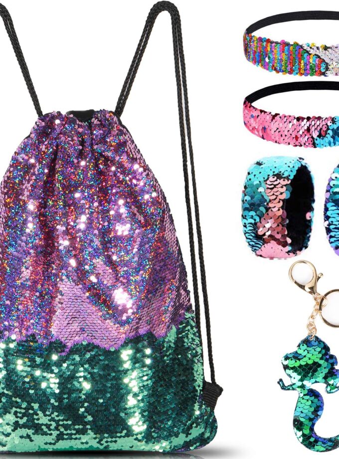 Mermaid Reversible Sequin Drawstring Backpack/Bag