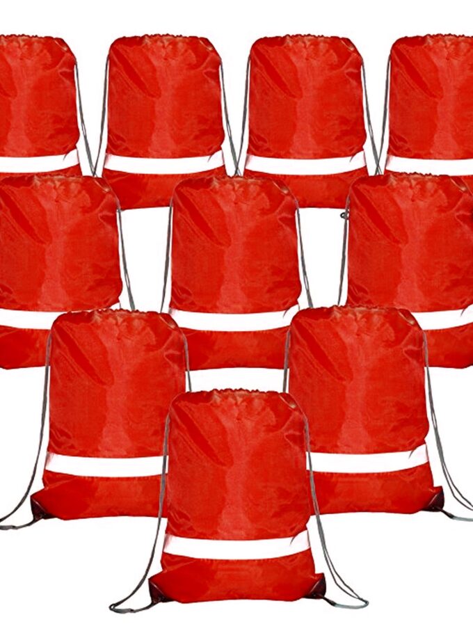 Red Drawstring Backpack Bags Reflective 10 Pack