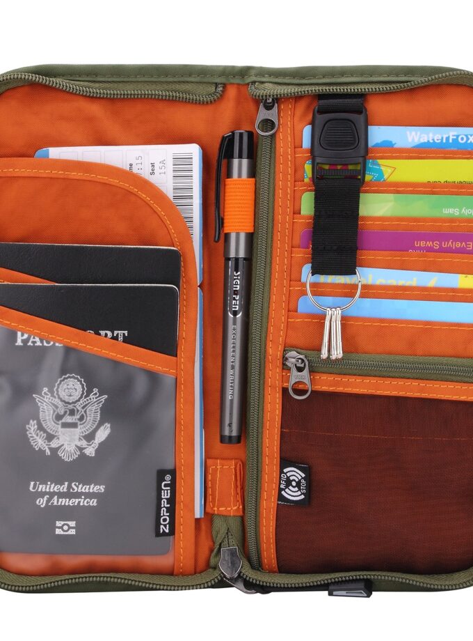 Zoppen RFID Travel Passport Wallet & Documents Organizer Zipper Case