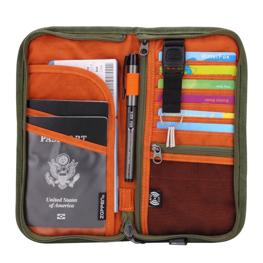 Zoppen RFID Travel Passport Wallet & Documents Organizer Zipper Case